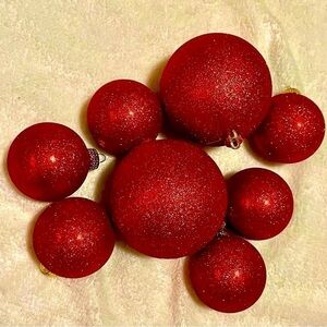CHRISTMAS Red Glitter Ornament Set of 8 & Gift ORNAMENT